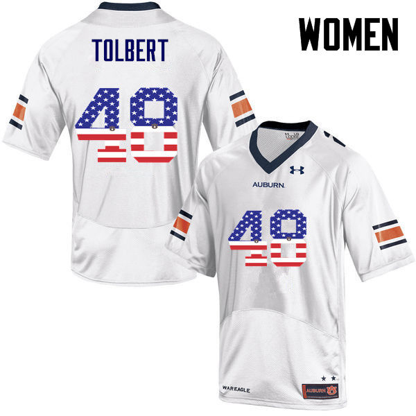 Women #48 C.J. Tolbert Auburn Tigers USA Flag Fashion College Football Jerseys-White - Click Image to Close